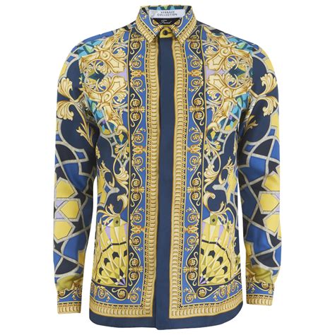 versace blue and gold shirt|Versace collection men shirt black.